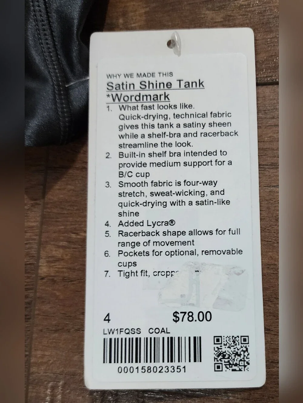 NWT Lululemon Satin Shine Tank Top *Wordmark, Size 4